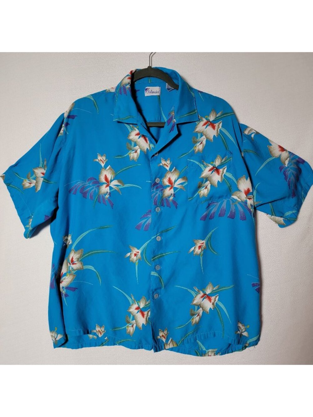 Islander Shirt Button Up Mens Sz XL Short Sleeve Tropical Print  Blue Floral
